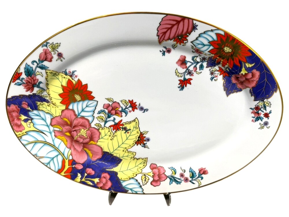 Imperial Leaf Tobacco Leaf 14" Oval Serving Platter China Floral Gold Trim